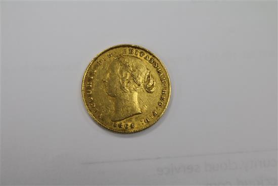 An Australian 1864 gold sovereign.